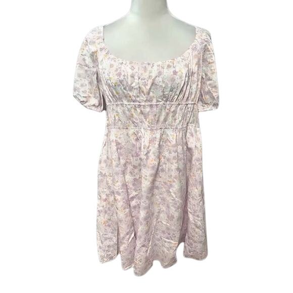Elodie Pullover Mini Dress Floral Print Puff Sleeve Low Back Pink Size XL NWOT - Picture 1 of 8